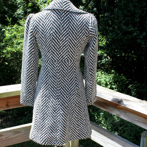 Arden B. Zebra Chevron Puff Sleeve 6x2 Button Coat - Picture 2 of 8